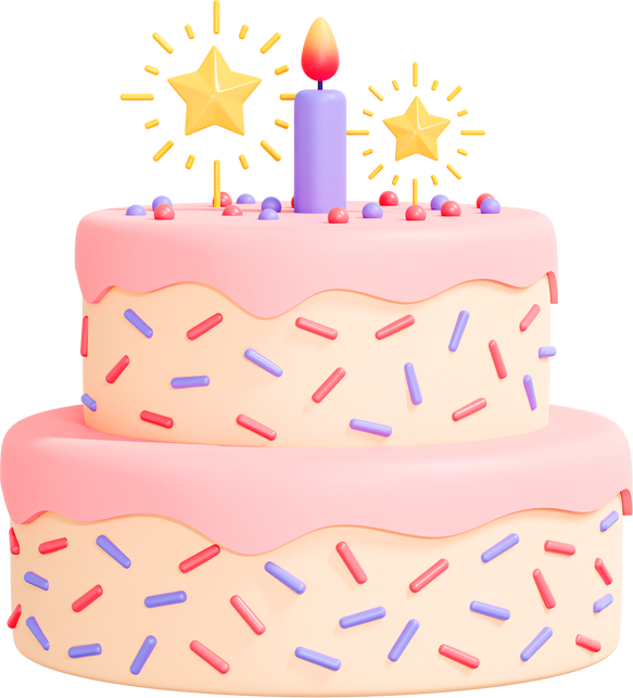 3D Birthday Cake with Candle and Sprinkles